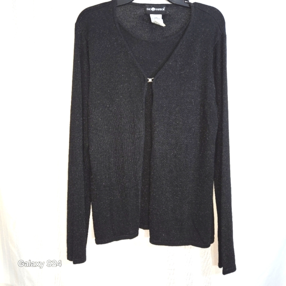 SAG HARBOR BLACK ONE PIECE FAUX CARDIGAN AND SHE'LL SIZE LARGE
